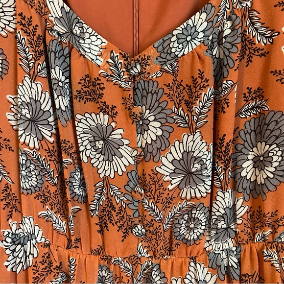 Madewell Terracotta Floral Short Flutter Sleeve Scoop Neck Midi Dress Size 6 - Picture 6 of 12
